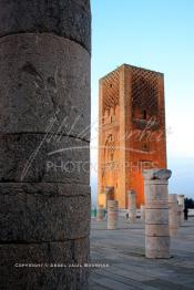 Image du Maroc Professionnelle de  Le Minaret et quelques colonnes de la mosquée (Tour Hassan) qui fît construite à la fin du XIIe siècle par le Sultan Yacoub el Mansour (dynastie Almohade) désireux de construire la plus grande mosquée du monde doté de 400 colonnes, la construction n’a pas été achevé suite à la mort du sultan en 1199, La tour Hassan est le symbole de Rabat son esplanade abrite le Mausolée Mohammed V de Rabat, Jeudi 15 Février 2007. (Photo / Abdeljalil Bounhar)